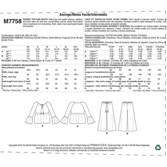 McCalls M7758 Nicole Miller Misses Top & Pants Sewing Pattern Sizes XS-MED - Picture 2 of 2